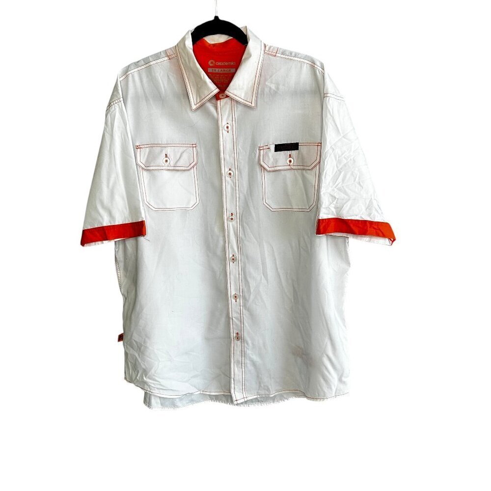 Akademiks AKDMKS White Embroidered Orange Short Sleeve Shirt Size 2X